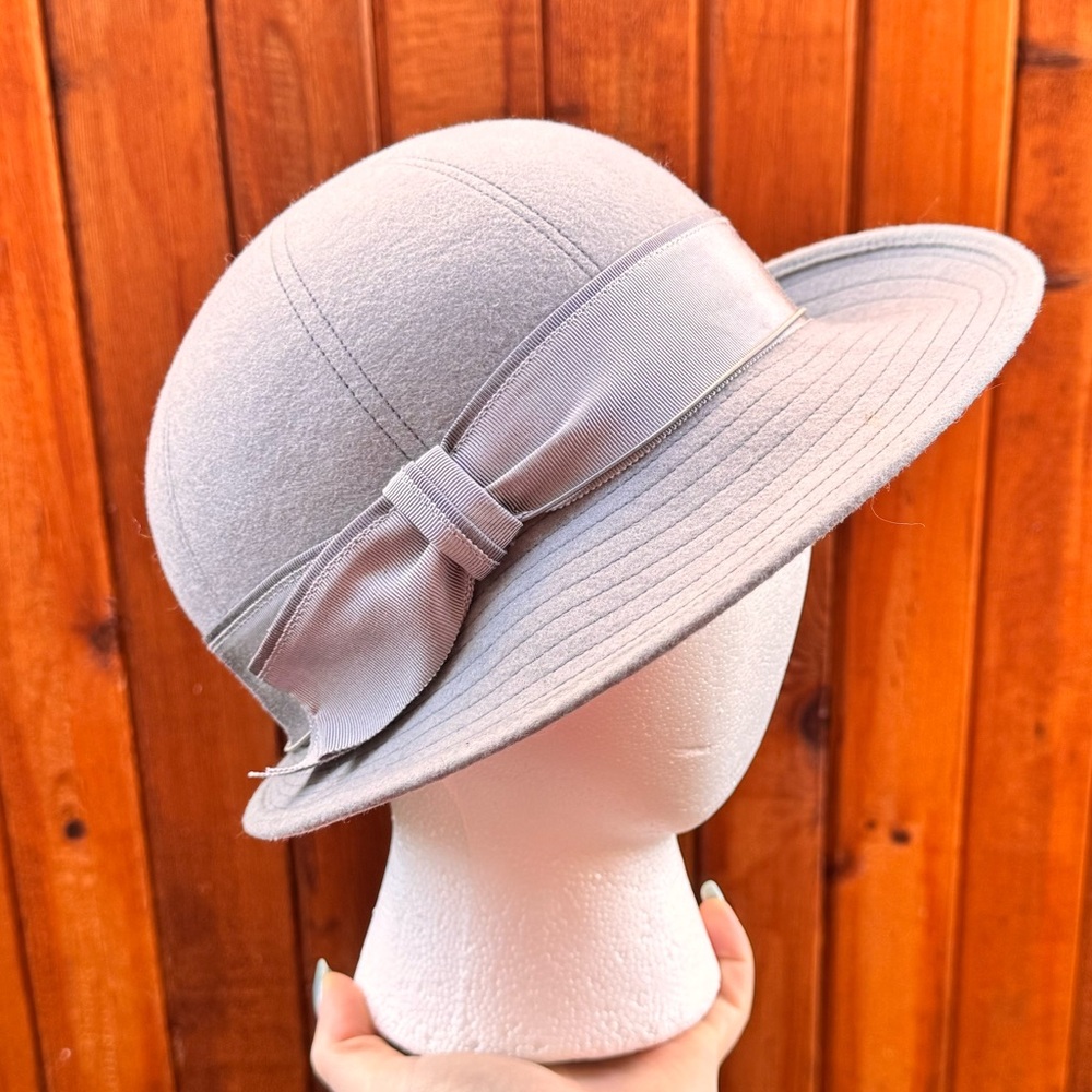 Elegant Gray Cloche Hat with Bow